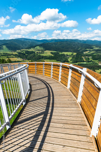 Fototapeta Naklejka Na Ścianę i Meble -  Lookout Tower in Barcice,Poland. Poprad Park Landscape and Beskidy Mountains