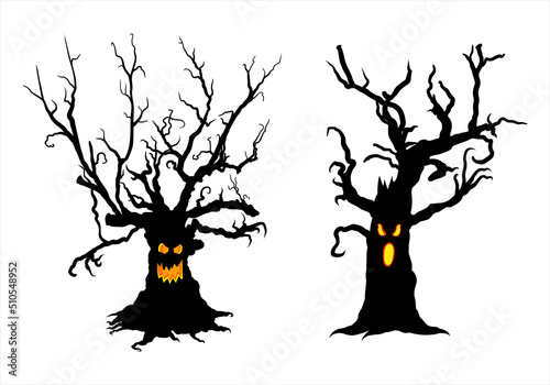 Set of Halloween spooky trees, vector illustration