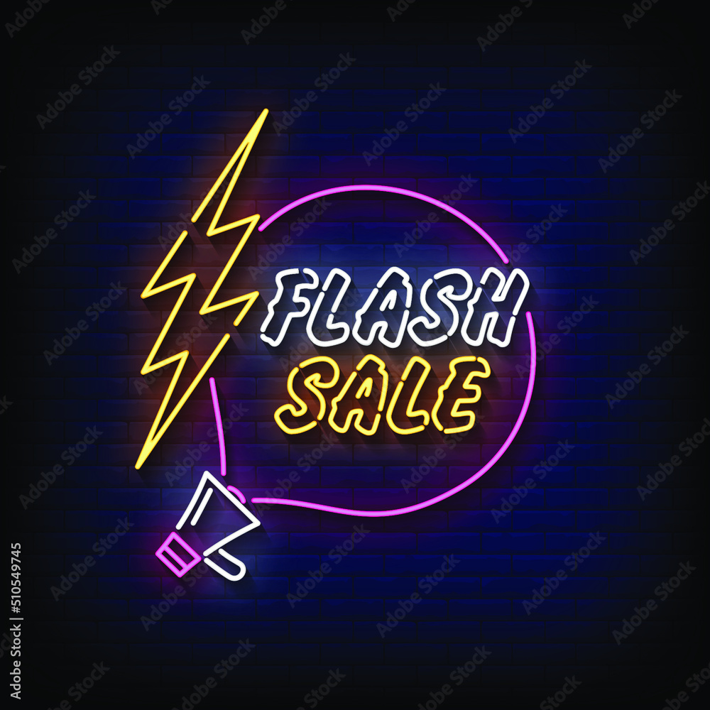 Flash Sale Neon Sign On Brick Wall Background Vector Flash Sale Neon Sign On Brick Wall Background Vector
