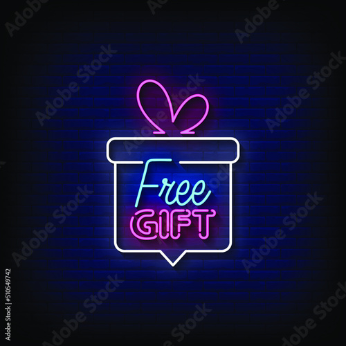Free Gift Neon Sign On Brick Wall Background Vector