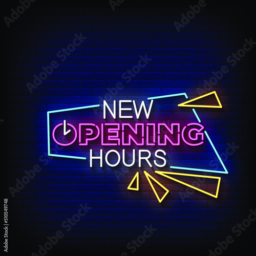 New Opening Hours Neon Sign On Brick Wall Background Vector