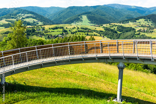 Fototapeta Naklejka Na Ścianę i Meble -  Lookout Tower in Barcice,Poland. Poprad Park Landscape and Beskidy Mountains