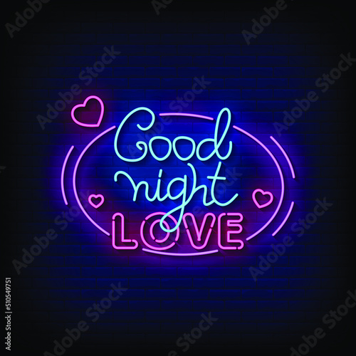 Good Night Love Neon Sign On Brick Wall Background Vector