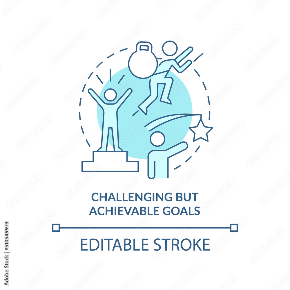 Challenging but achievable goals turquoise concept icon. Principle about learning abstract idea thin line illustration. Isolated outline drawing. Editable stroke. Arial, Myriad Pro-Bold fonts used