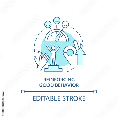 Reinforcing good behavior turquoise concept icon. Praise and thank. Environment abstract idea thin line illustration. Isolated outline drawing. Editable stroke. Arial, Myriad Pro-Bold fonts used