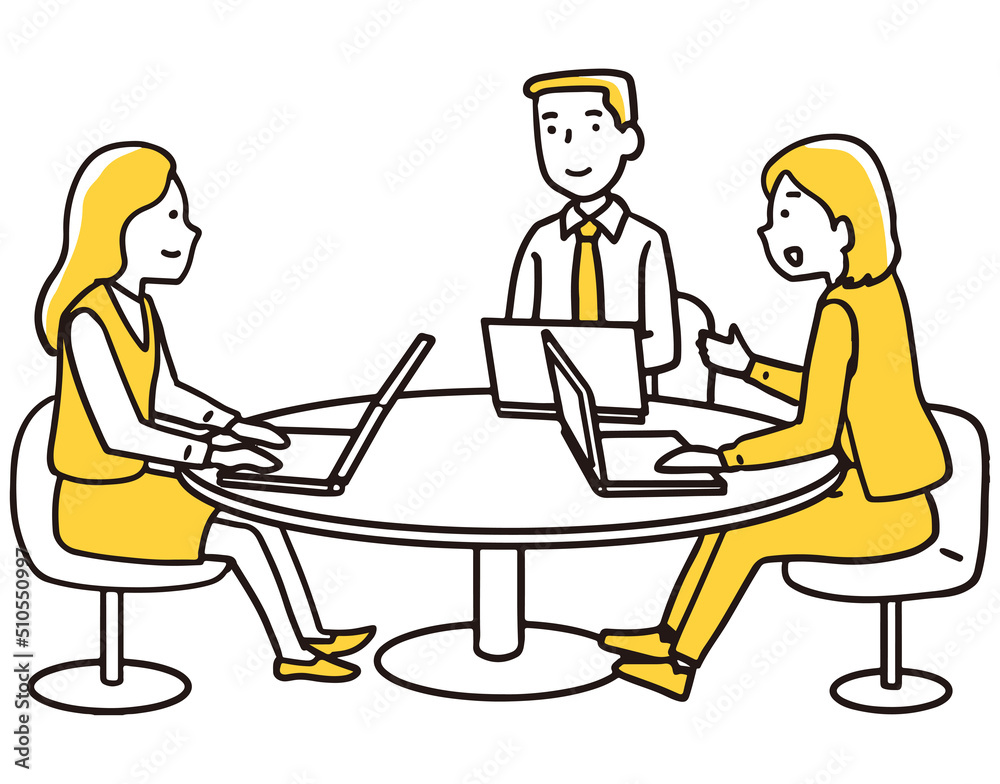 テーブルで仕事をする3人