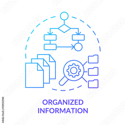 Organized information blue gradient concept icon. Website architecture. Search engine optimization principle abstract idea thin line illustration. Isolated outline drawing. Myriad Pro-Bold font used