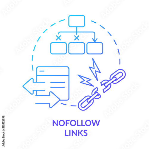Nofollow links blue gradient concept icon. Hyperlink tag. Search engine optimization principle abstract idea thin line illustration. Isolated outline drawing. Myriad Pro-Bold font used