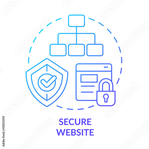 Secure website blue gradient concept icon. Accessible and safe web site. SEO ranking factor abstract idea thin line illustration. Isolated outline drawing. Myriad Pro-Bold font used