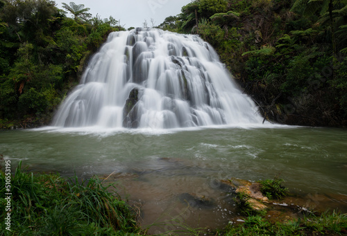 The stunning staircase Owharoa Falls are nested in the heart of the Karangahake Gorge  New Zealand.