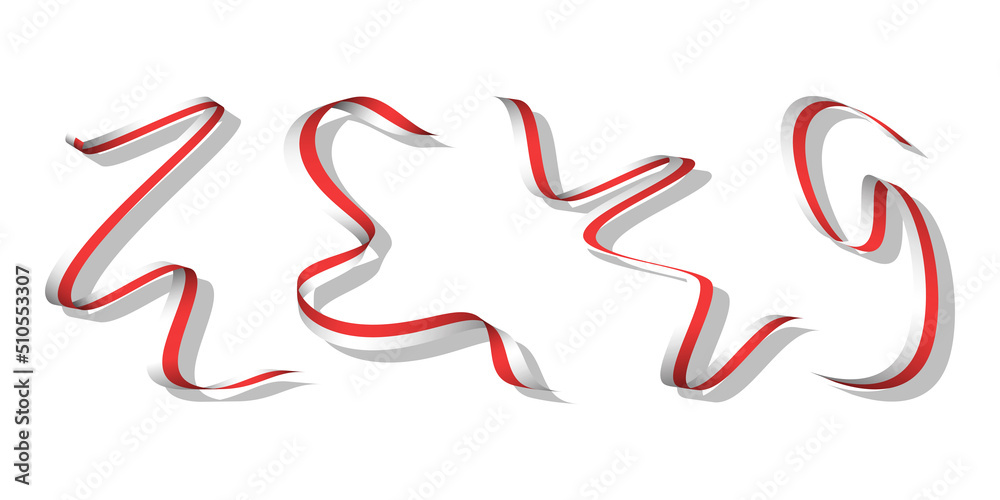 Set of indonesian flag in abstract ribbon style Set of indonesian flag in abstract ribbon style