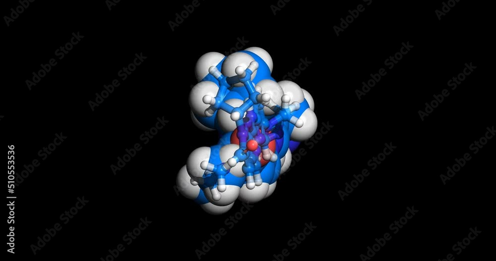 Ribociclib, anticancer drug, 3D molecule, spinning 4K