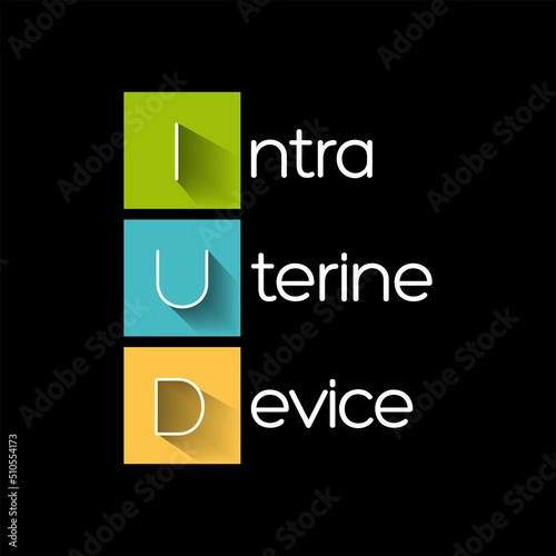 IUD Intra Uterine Device - T-shaped birth control device that is inserted into the uterus to prevent pregnancy, acronym text concept background
