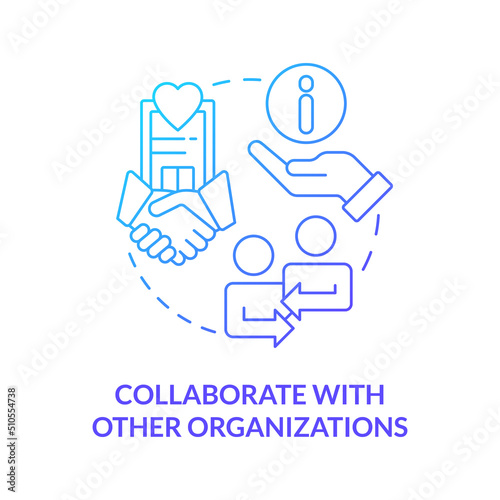 Collaborate with other organizations blue gradient concept icon. Improving quality of healthcare abstract idea thin line illustration. Isolated outline drawing. Myriad Pro-Bold font used