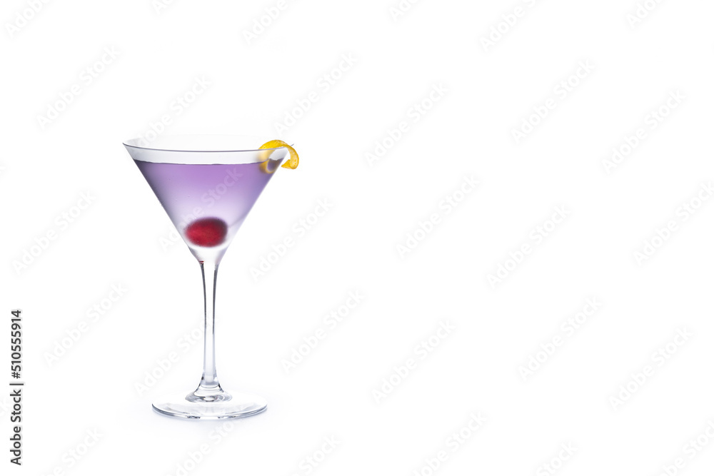 Aviation cocktail isolated on white background. Copy space