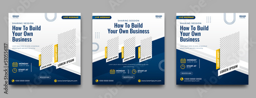 Webinar business invitation social media post design template collection. Usable for social media post and website ads.