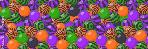 Halloween pattern with many balls, bubble gum