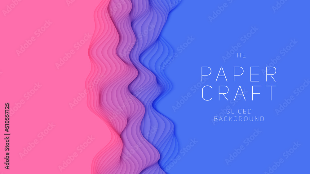 Fototapeta premium Violet to blue paper layers. 3D abstract gradient papercut. Colorful origami shape concept