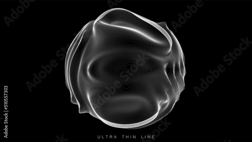 Ultra thin line fluid geometry. Dynamic vector distorted spheres.