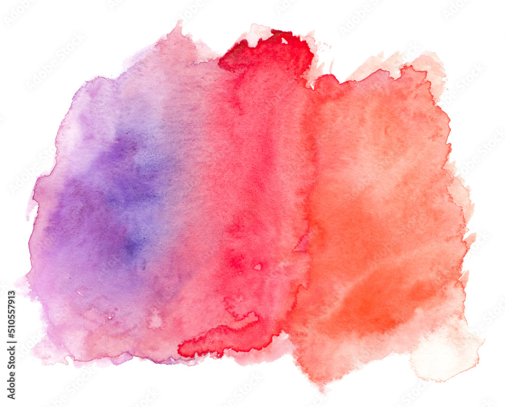 Abstract red blue watercolor splash texture isolated on white background. Bright red blue mix paint stain drops. Abstract illustration, banner, poster for text, decoration element