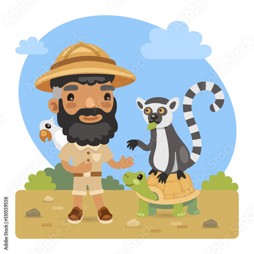 Cartoon Zookeeper with Animals