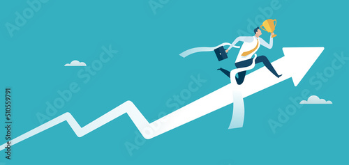 Reaching the goal. Winner. First in the finish. Business vector illustration