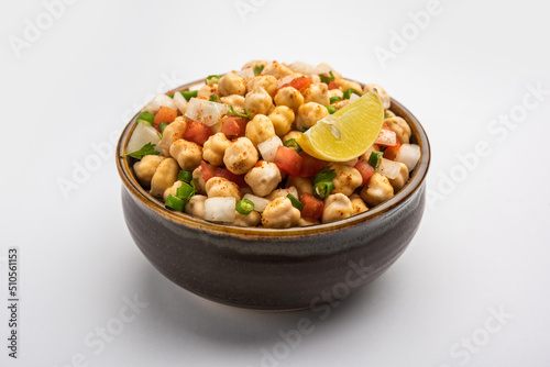 Indian Street Breakfast Chana Chaat Also Know as Chana Masala, Chola Chana Chaat