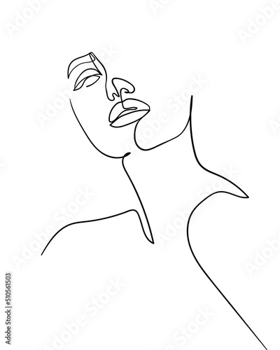 One line drawing face and body. Modern minimalism art. - Vector illustration