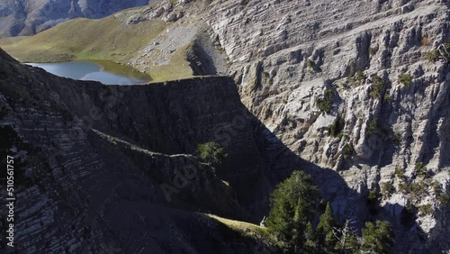 Wallpaper Mural Aerial drone video from iconic and beautiful lake Drakolimni of Tymfi mountain which resides at high altitude above sea, Vikos National Park, Zagori, Greece Torontodigital.ca