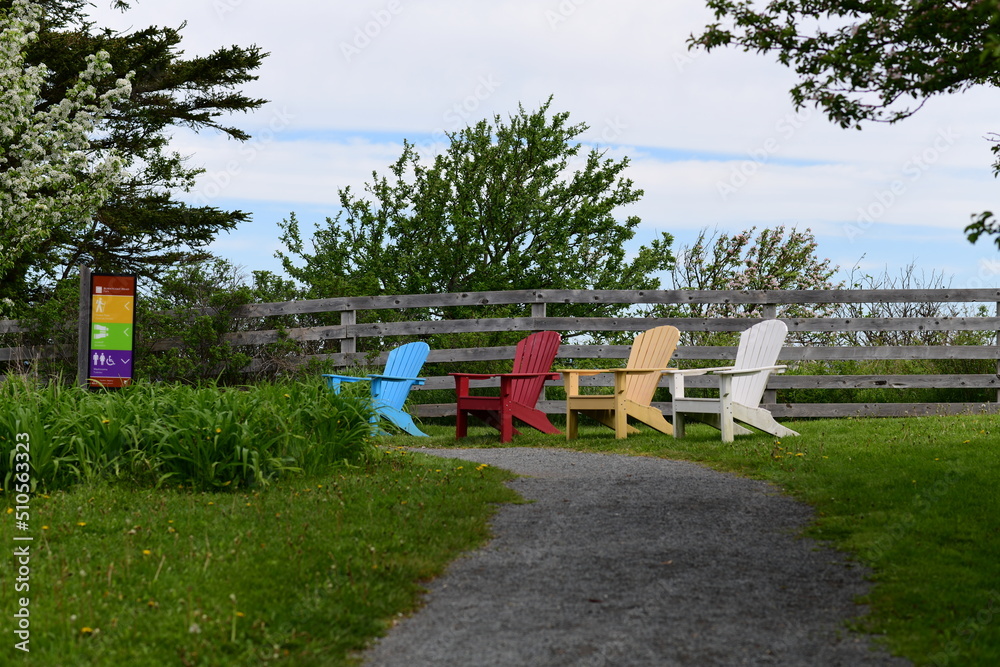 colorful chairs in a park