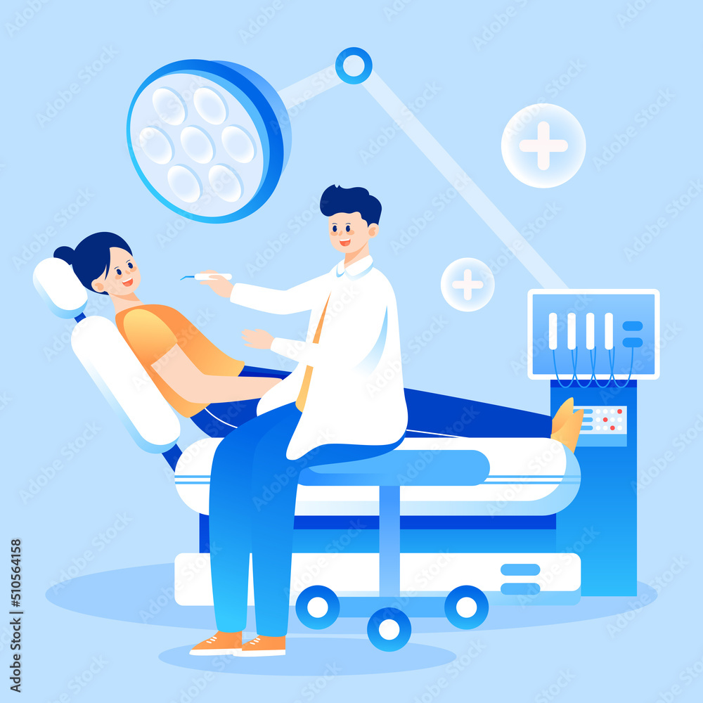 Doctor examining patient's mouth, International Day of Love Teeth, vector illustration Doctor examining patient's mouth, International Day of Love Teeth, vector illustration