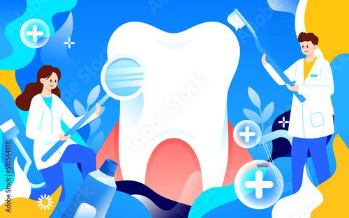 Doctor examining patient's mouth, International Day of Love Teeth, vector illustration