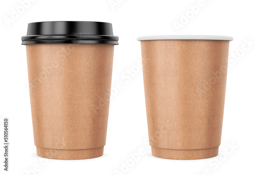Blank paper coffee cup with black plastic cap isolated on white background