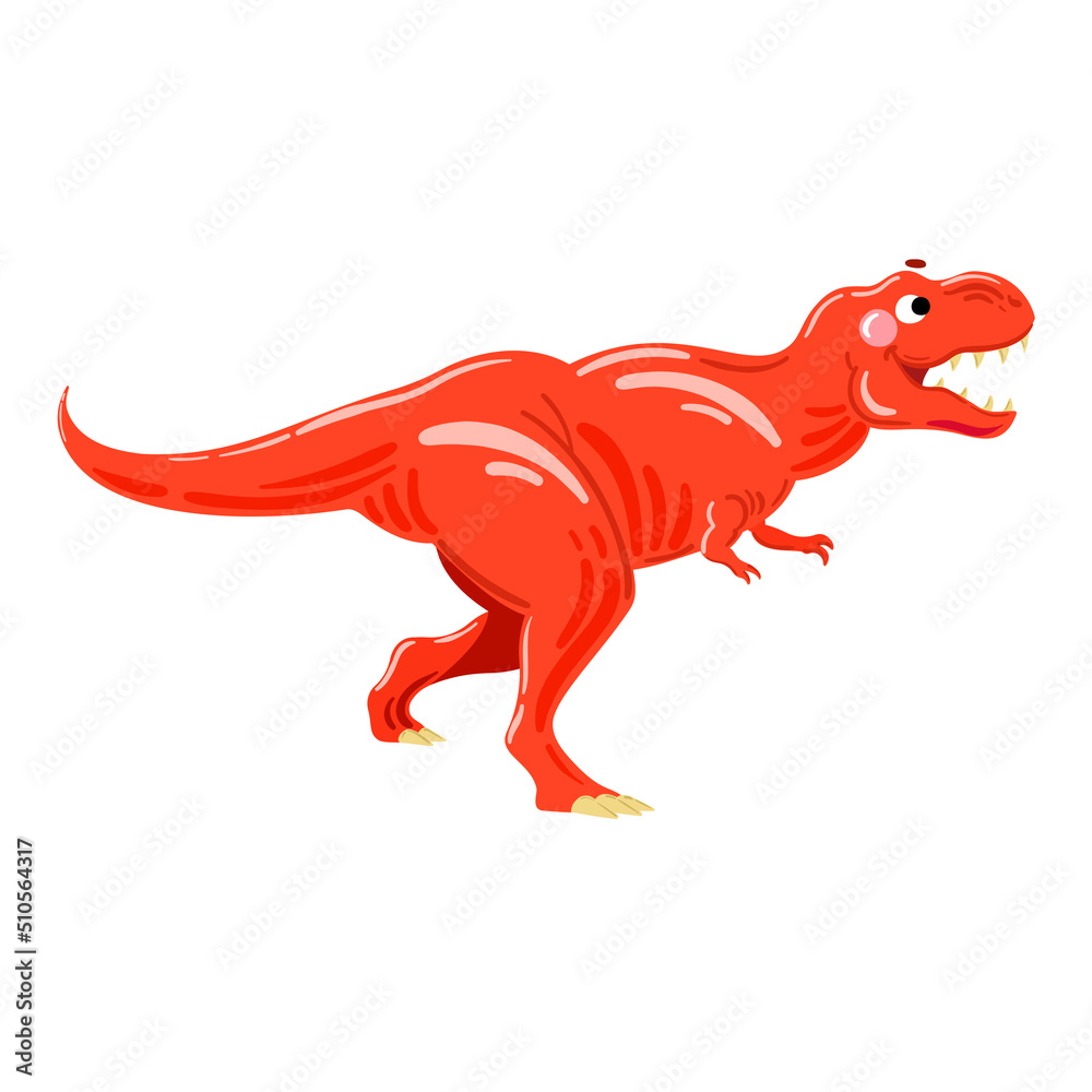 Tyrannosaurus illustration. Red vector t-rex dinosaur, cartoon style. Dinosaur cartoon isolated. 