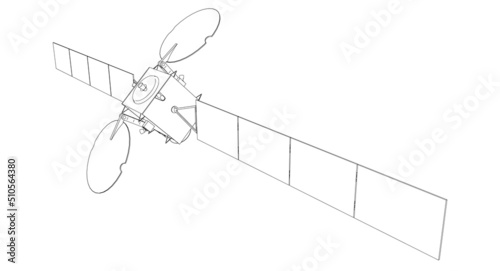Outline of a space satellite from black lines isolated on a white background. Vector illustration.