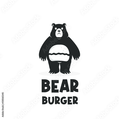 Fat bear burger illustration logo