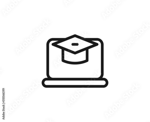 Online edication icon concept. Modern outline high quality illustration for banners, flyers and web sites. Editable stroke in trendy flat style. Line icon of learning photo