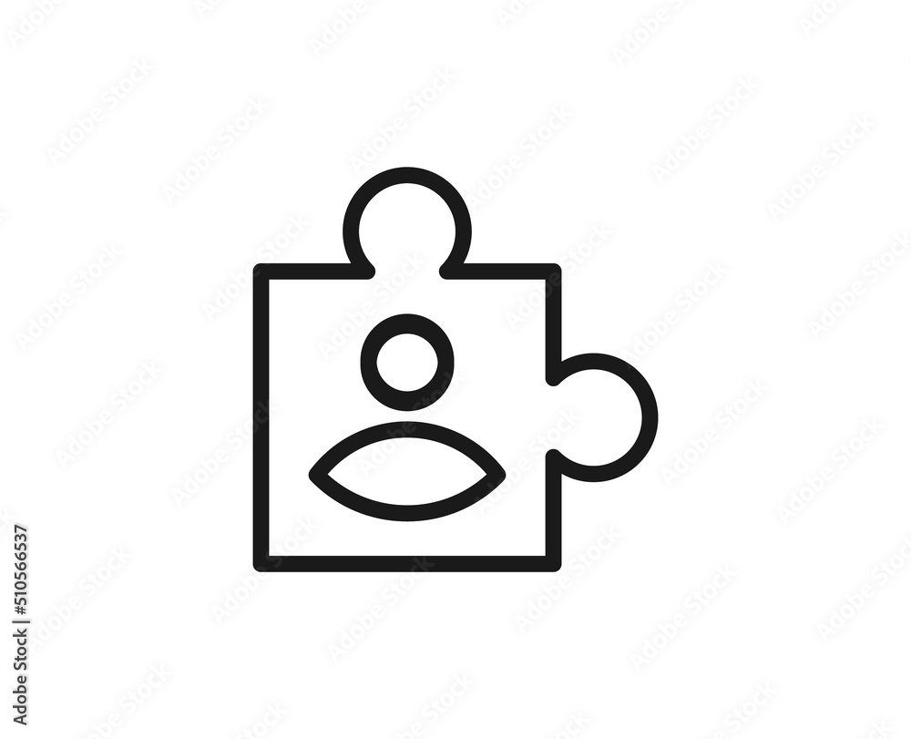 Line puzzle icon isolated on white background. Outline symbol for website design, mobile application, ui. Puzzle pictogram. Vector illustration, editorial stroсk.