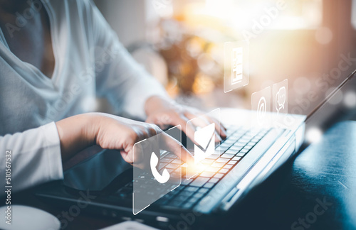 Foto Communication and Contact us or Customer support hotline people connect