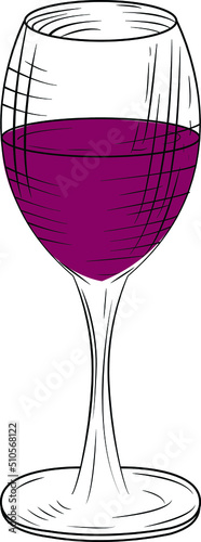 Vintage wine vector, retro digital art glass, hand drawing winery icon. Draw vino symbol