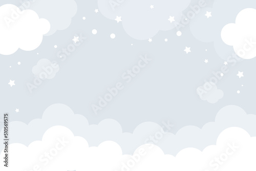 Vector hand drawn childish 3d wallpaper with clouds. Aerial white clouds, stars and dots on a blue background. Lovely wallpaper for the kids room. © YUSI_DESIGN