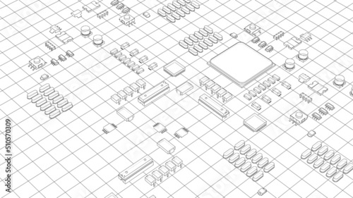 Electric circuit board, various chips. Vector