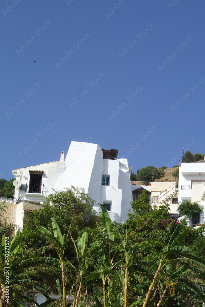 Fototapeta premium Frigiliana village, Spain. Beautiful, historic mountain village on the Costa del Sol. Low angle shot of the historic old Moorish quarter..