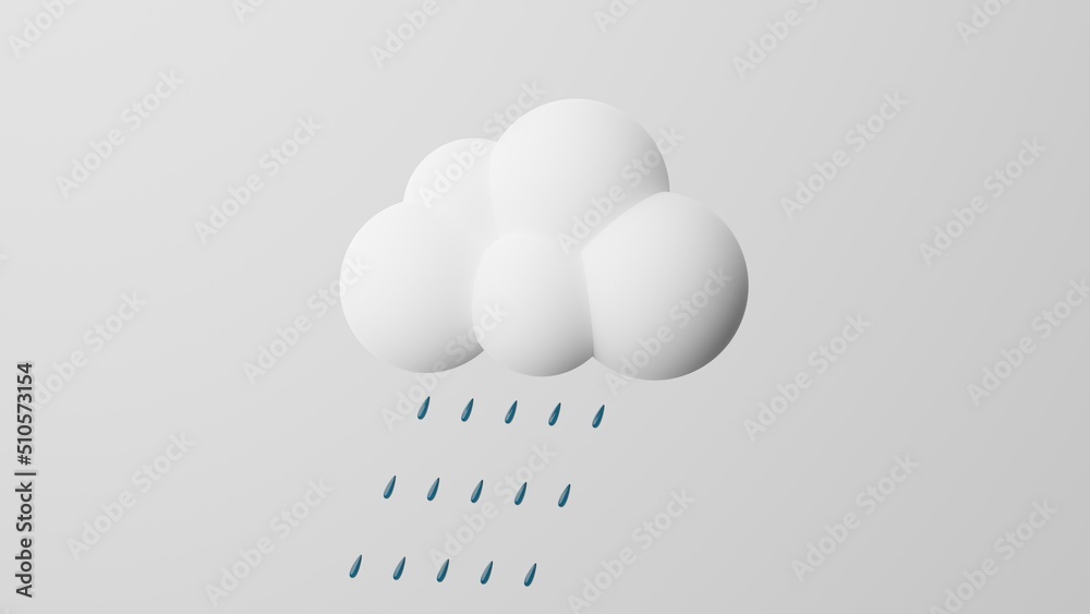 Minimalism Cloud with Rain, rain symbol. On white background. 3d render