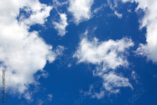 Sunny background with blue sky and white clouds as summer natural background.
