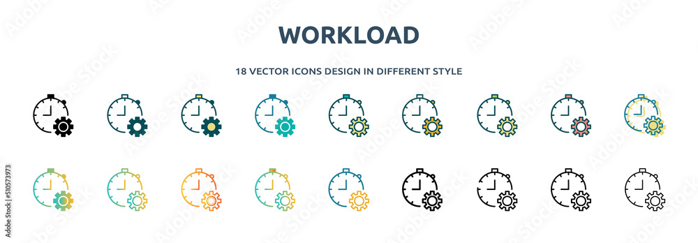 workload icon in 18 different styles such as thin line, thick line, two ...