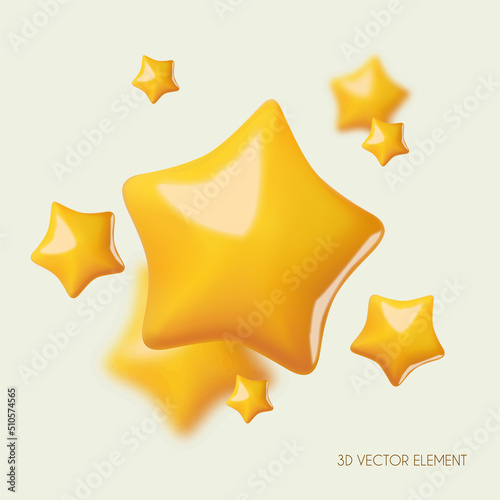 3D yellow stars. Win  award and show design element.