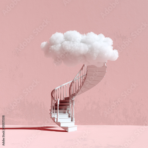 Stairs leading to the clouds on pink background 3D Rendering, 3D Illustration photo