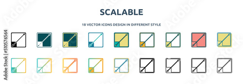 scalable icon in 18 different styles such as thin line, thick line, two color, glyph, colorful, lineal color, detailed, stroke and gradient. set of scalable vector for web, mobile, ui