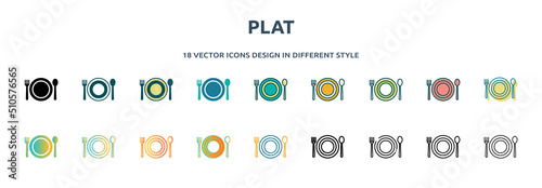 plat icon in 18 different styles such as thin line, thick line, two color, glyph, colorful, lineal color, detailed, stroke and gradient. set of plat vector for web, mobile, ui